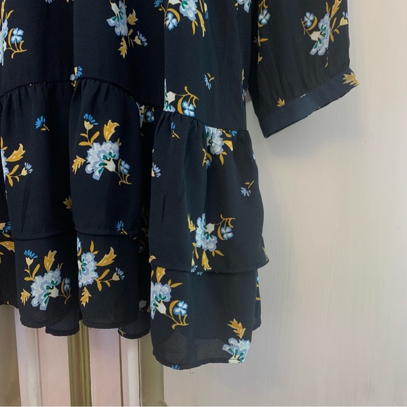 Floral Navy Blue dress with flounce bottom - Picture 3 of 5
